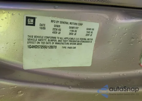 2006 Buick Lucerne Cxl z USA, uszkodzony, nr VIN 1G4HD57256U128078